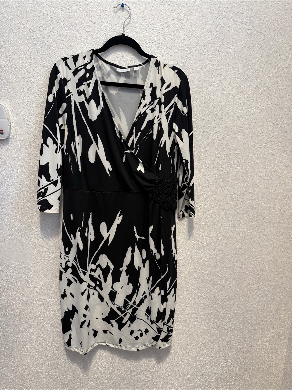 New York & Company Black and White Wrap-Style Midi Dress